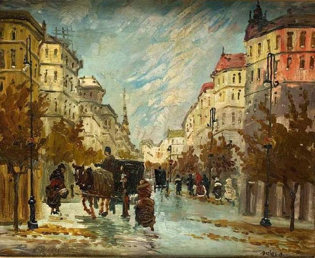 Berkes Antal Street scene with carraiges China oil painting art